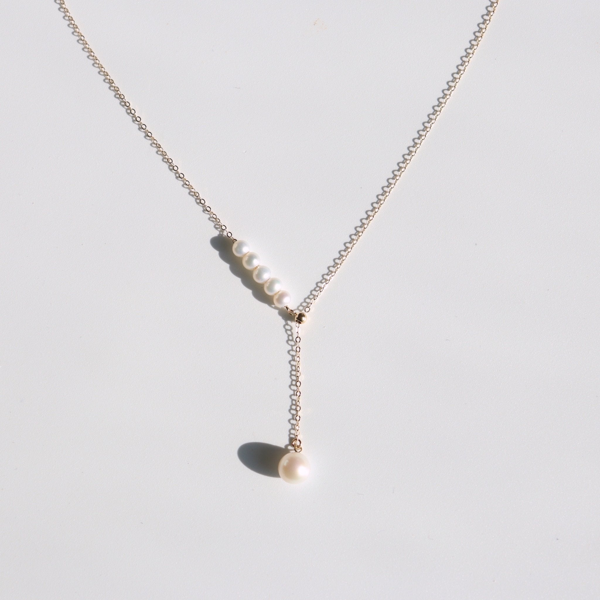 14K Gold Retro Pearl Y-chain Pearl Necklace D - floysun