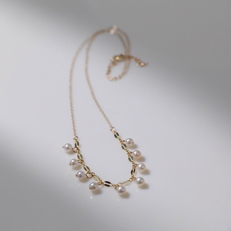14K Gold Vintage Pearl Tassel Necklace B - floysun
