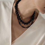 14mm Black Agate Beaded Necklace ОТ Buckle - floysun
