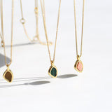 18K Gold Rhodochrosite Clavicle Chain Necklace - floysun