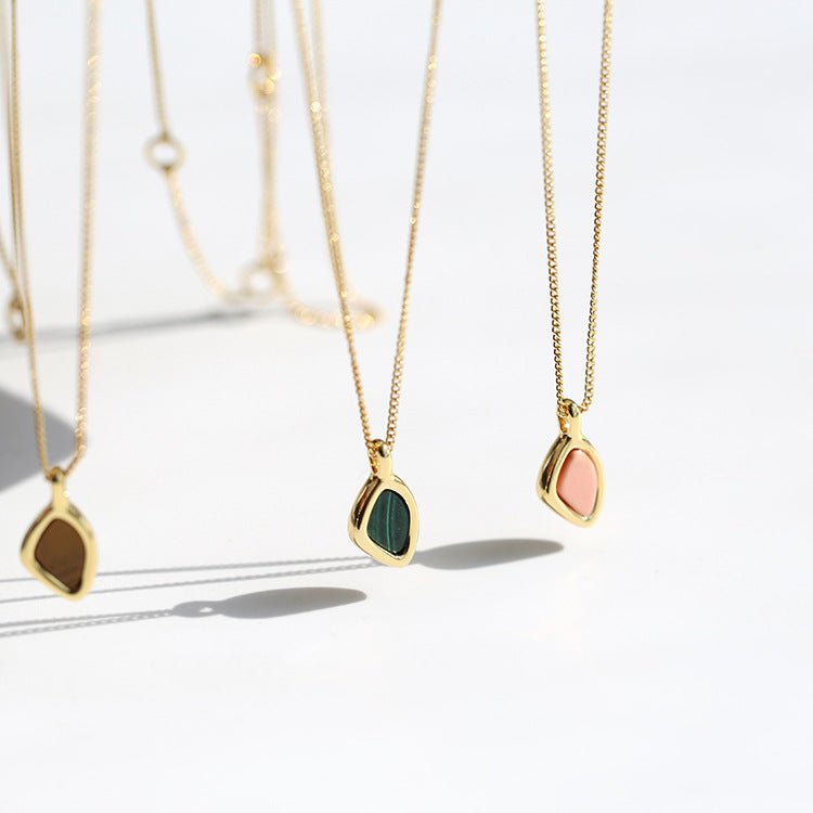 18K Gold Rhodochrosite Clavicle Chain Necklace - floysun