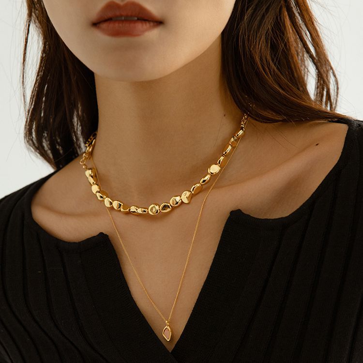 18K Gold Rhodochrosite Clavicle Chain Necklace - floysun