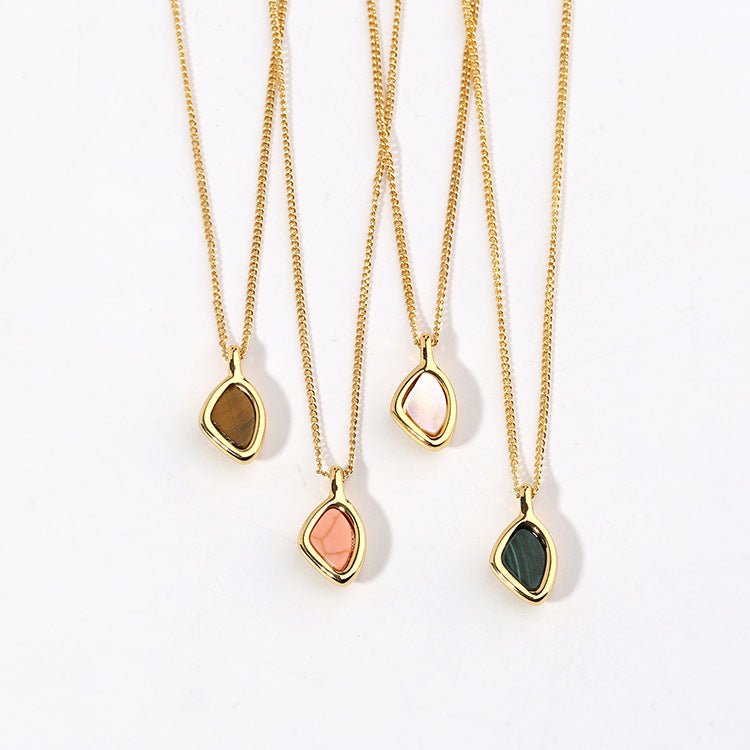 18K Gold Rhodochrosite Clavicle Chain Necklace - floysun