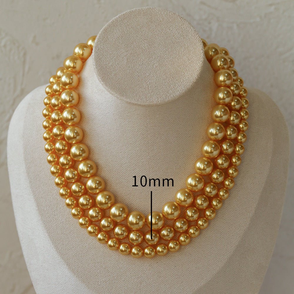 2/3/4/6/8/10/12mm Gold Beads Pearl Necklace - floysun
