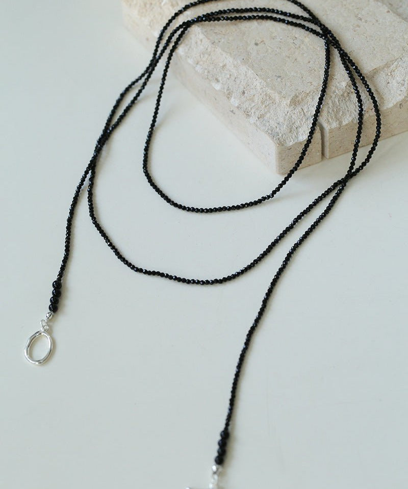 2mm Black Spinel Long Sparkling Beaded Necklace - floysun