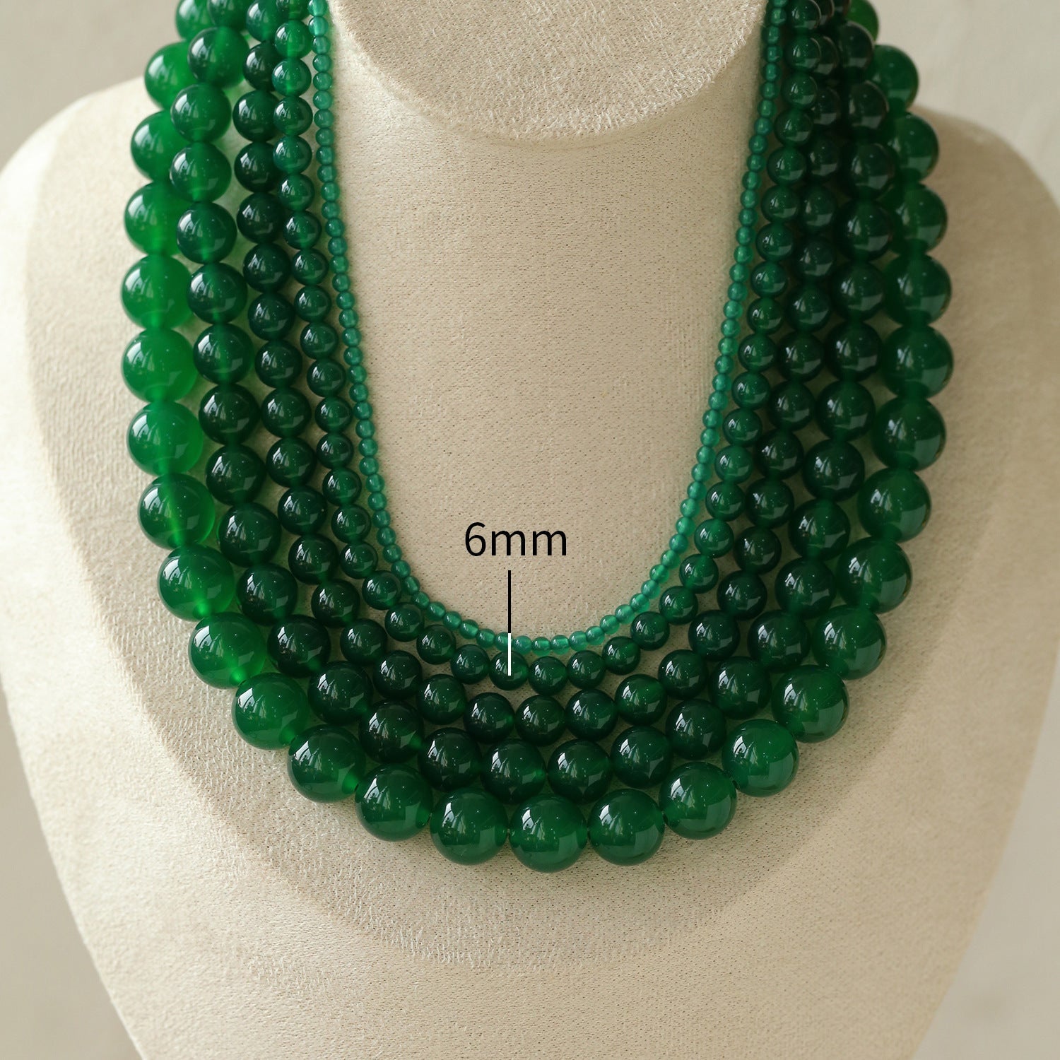 3mm/6mm/8mm/10mm/12mm New Chinese Style Green Agates Beaded Necklaces - floysun