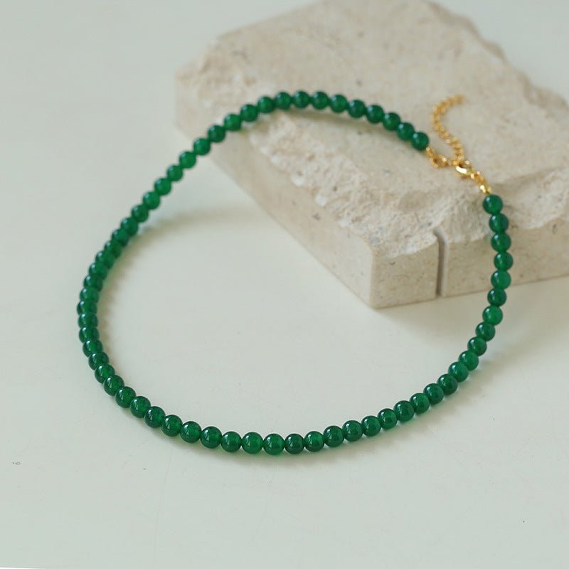 3mm/6mm/8mm/10mm/12mm New Chinese Style Green Agates Beaded Necklaces - floysun