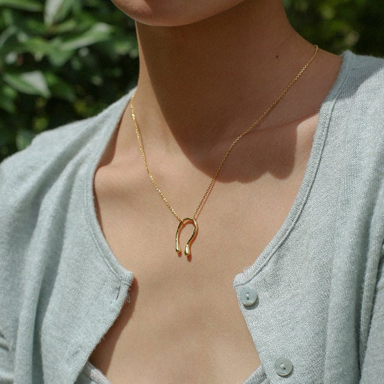 925 Gold-plated U-shaped Pendant Necklace C - floysun