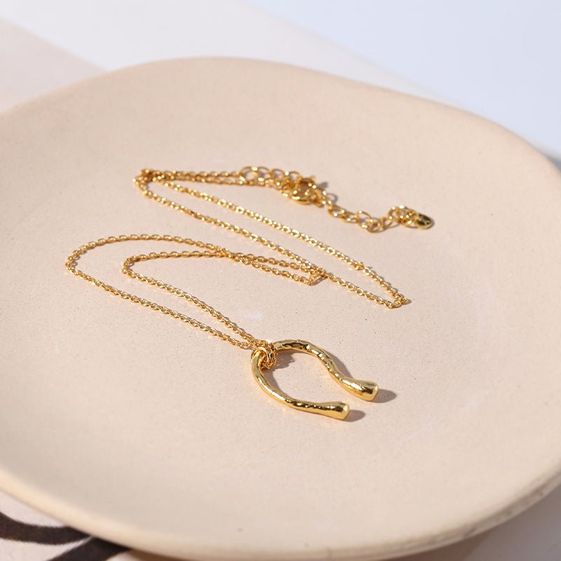 925 Gold-plated U-shaped Pendant Necklace C - floysun