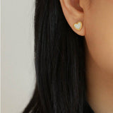925 Silver Black Agates White Shell Love Studs Earrings - floysun