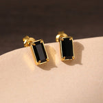 925 Silver Black Square Crystal Stud Earrings - floysun