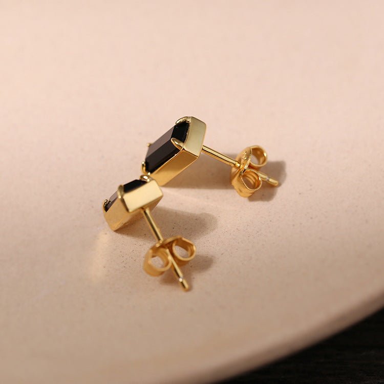 925 Silver Black Square Crystal Stud Earrings - floysun