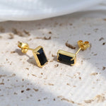 925 Silver Black Square Crystal Stud Earrings - floysun