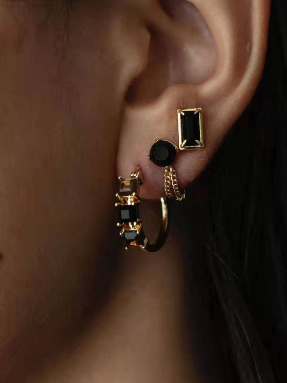 925 Silver Black Square Crystal Stud Earrings - floysun