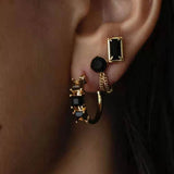 925 Silver Black Square Crystal Stud Earrings - floysun
