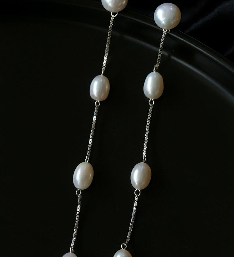 925 Silver Chain Fringed Pearl Earrings - floysun
