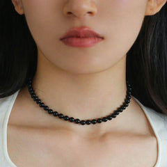 925 Silver Clasp Black Onyx Beaded Necklace - floysun
