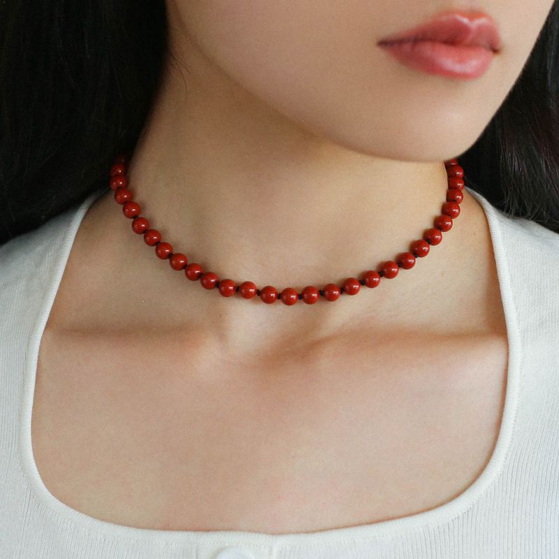 925 Silver Clasp Red Natural Stone Beaded Necklace - floysun