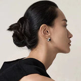 925 Silver Crescent Moon Black Agate Earrings - floysun