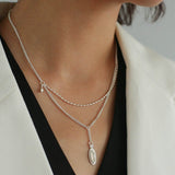 925 Silver Double-Layered Oval Black Agate Layered Necklace - floysun