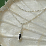 925 Silver Double-Layered Oval Black Agate Layered Necklace - floysun