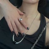 925 Silver Horn Black Onyx Long Necklace - floysun