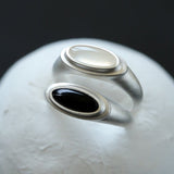925 Silver Minimalist Silver Oval Black Agate Ring - floysun