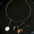 925 Silver Necklace: Wood-grain Marble&Black Onyx & White Mother of Pearl Pendant - floysun