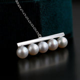925 Silver Ot Buckle Pearl Balance Beam Necklace - floysun