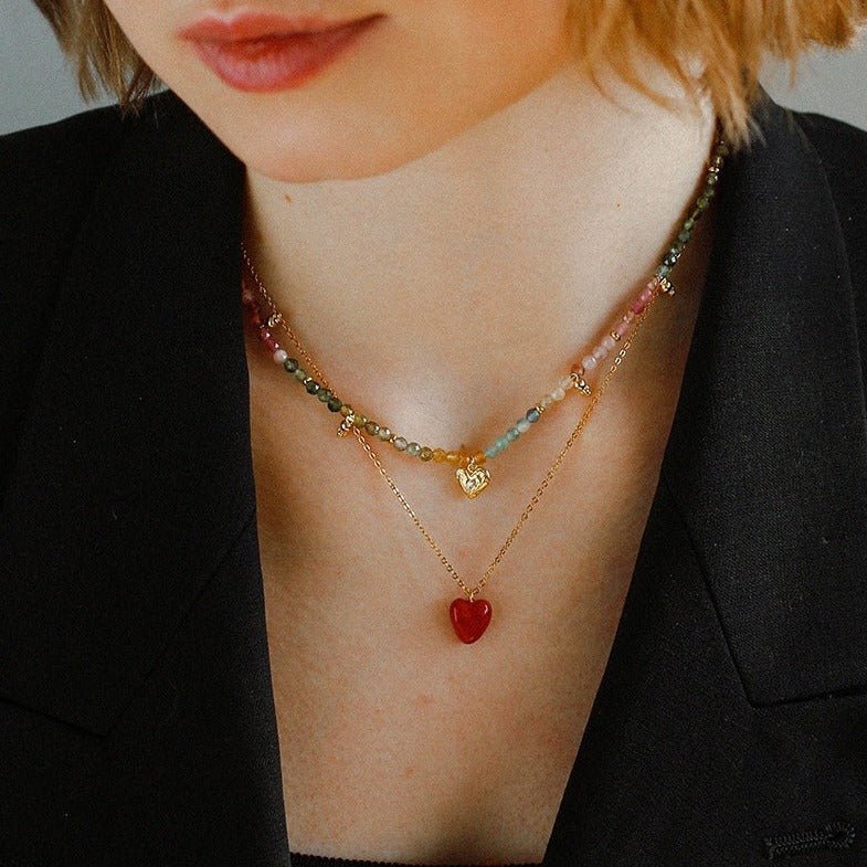 925 Silver Red Enamel Love Pendant Necklace - floysun