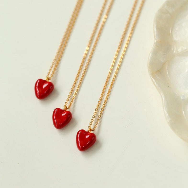 925 Silver Red Enamel Necklaces Love - floysun