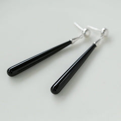 925 Silver Simple Long Teardrop Black Onyx Earrings - floysun
