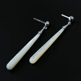 925 Silver Simple Long Teardrop White Shell Black Onyx Earrings - floysun