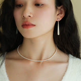 925 Silver Simple Long Teardrop White Shell Black Onyx Earrings - floysun