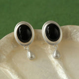 925 Silver Simple Oval Water Drop Earrings - floysun