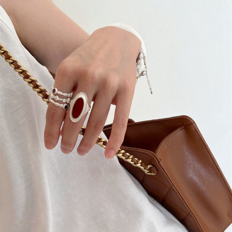 925 Silver Simple Red Agate Ring - floysun