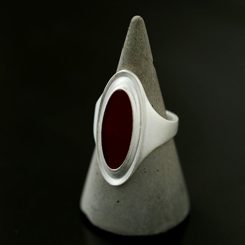 925 Silver Simple Red Agate Ring - floysun