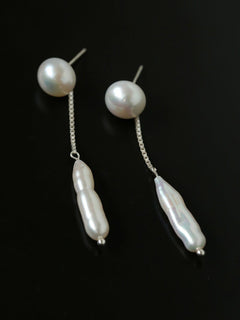 925 Silver Toothpick Pearl Long Earrings - floysun