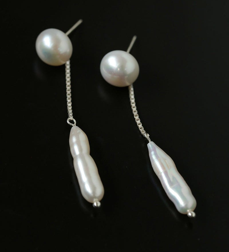 925 Silver Toothpick Pearl Long Earrings - floysun