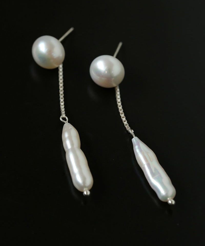925 Silver Toothpick Pearl Long Earrings - floysun