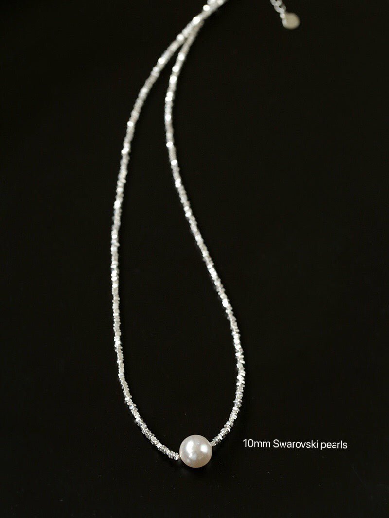 925 Sterling Silver Crushed Silver Natural Pearl Necklace - floysun