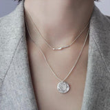 925 Sterling Silver Layered Round Pendant Necklace - floysun