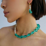Green Glaze Baroque Spliced Pearl Necklace Earrings