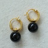 Simple Artificial Pearl Black Agate Earrings