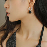 Simple Artificial Pearl Black Agate Earrings