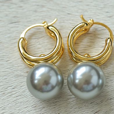 Simple Artificial Pearl Black Agate Earrings