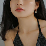 Simple Artificial Pearl Black Agate Earrings