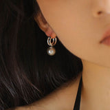 Simple Artificial Pearl Black Agate Earrings