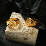Carved Heart-shaped Lioness Ring