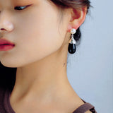 Vintage Natural Pearl Onyx Drop Earrings